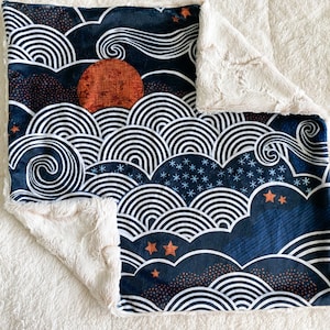LOVEY, QUICK SHIP, Minky Night Sky Baby Crib Blanket, Neutral Baby Shower Gift, Moon and Stars Lovey, Starry Night Sky Crib Bedding, Boy