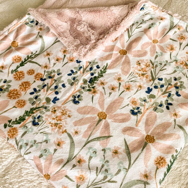 Minky Daisy Floral Baby Blanket, Blush Boho Nursing Pillow Cover, Girl Crib Bedding, Woodland Floral Baby, Country Swaddle, Sheet, Changing