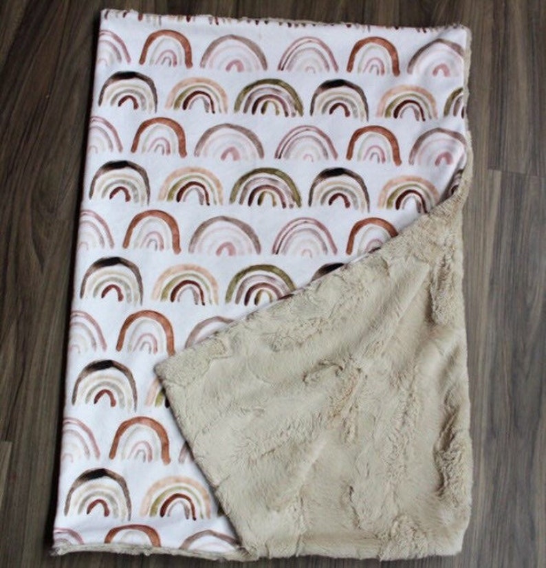 Minky Neutral Rainbow Baby Crib Blanket Mauve Rainbow Crib Etsy Canada