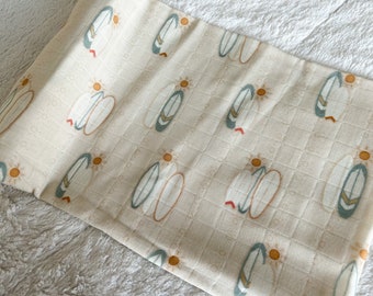 Surfer Baby Swaddle Blanket, Sun & Wave Crib Bedding, Surf, Baby Shower Gift Boy, California Baby, Florida Baby, Beach Baby