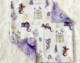LOVEY, QUICK SHIP, Baby Dragon Princess Crib Blanket, Moon & Stars Crib Bedding, Purple Minky Blanket, Newborn Gift, Girl Lovie Blanket