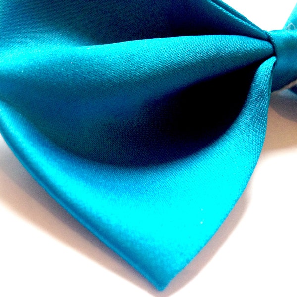 The Sapphire | Teal Satin Dog Bow Tie
