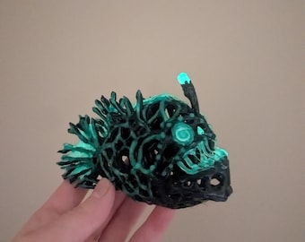 She Rises-Black Seadevil Anglerfish Hot Glue Sculpture - Glow in the Dark