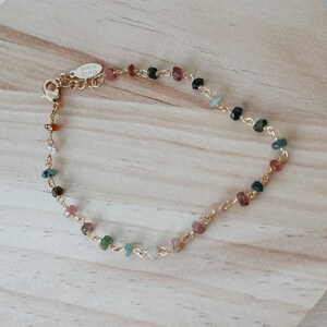 Watermelon Tourmaline Beaded Rosary Bracelet | Tourmaline Gold Rosary Bracelet