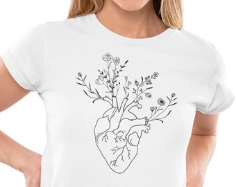 Herz Shirt, Line Art Shirt, Pflanzen Liebhaber Geschenk, süße Geschenke, Blumen Shirt, Geschenk für sie, Shirts für Frauen, minimalistisches Shirt, Pflanzen Shirt, T-Shirt