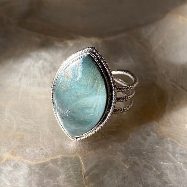 US 7 Larsonite Bogwood Jasper + Handmade Sterling Silver Ring