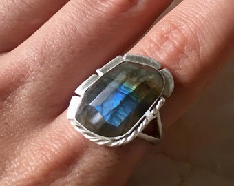 Any Size Ring! Natural Labradorite Gemstone + Handmade Sterling Sterling Ring