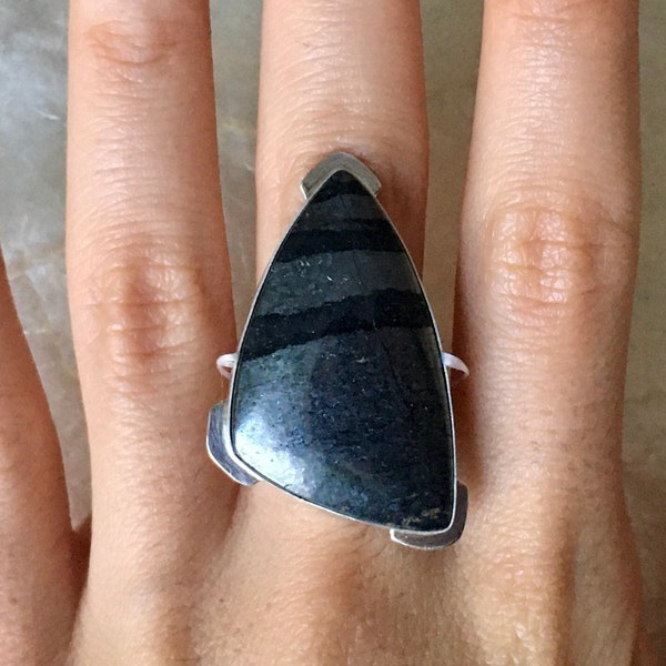 Any Size! Custom Large Lodestone Black Iron Ore | Handmade Sterling Silver Ring