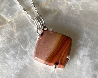 Desert Landscape! Extra Small Polychrome Jasper + Handmade Recycled Sterling Silver Pendant for Necklace