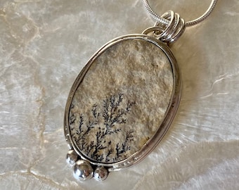 Landscape Gemstone! Limestone Dendritic Magnesite + Handmade Sterling Silver Pendant for Necklace