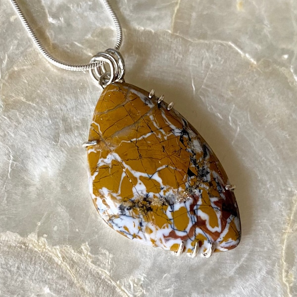 Pollock Inspired! Medium Stone Canyon Jasper + Handmade Sterling Silver Pendant for Necklace