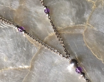 Vintage Amethyst Beads + Sterling Silver Chain Necklace