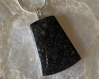 Medium Handmade Pyrite in Agate | Simple Unisex Sterling Silver Pendant for Necklace