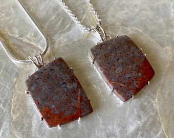 Set of Two! Flower Jasper + Handmade Sterling Silver Layering Asymmetrical Pendant Pair Necklace