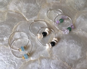 3 for 1* Small Sterling Silver Handmade Gemstone Hoops Set of three