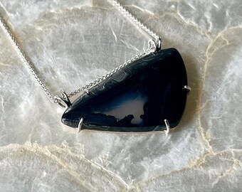 Medium Black Clear Psilomelane | Handmade Sterling Silver Pendent for Necklace