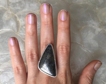 US Size 7 3/4 Pyrite in Agate | Sterling Silver Handmade Statement Ring