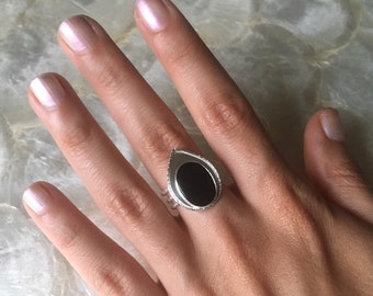 US 5 3/4 Black Onyx + Recycled Handmade Sterling Silver Ring