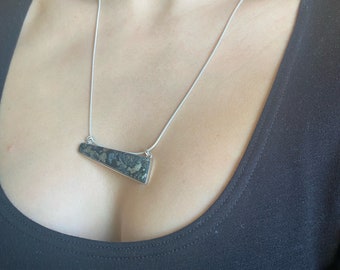Long Pyrite in Agate + Handmade Sterling Silver Pendant for Necklace