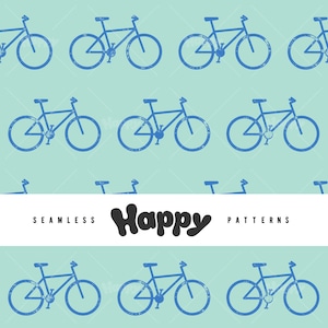 Stamped Bikes - Blue on Light Teal(Seamless Digital File)