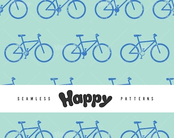 Stamped Bikes - Blue on Light Teal(Seamless Digital File)