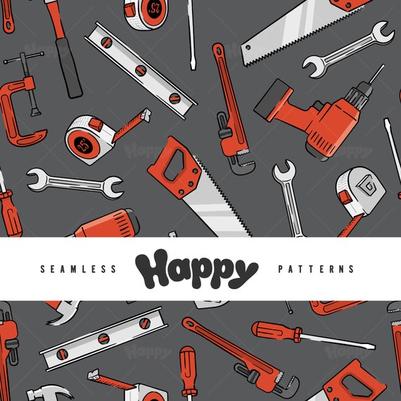Handyman Tools - Red on Dark Grey(Seamless Digital File)