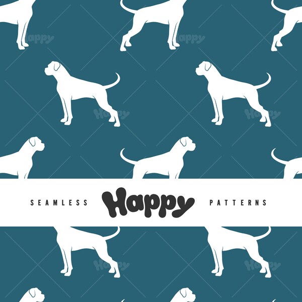 Boxer Dog Silhouette - Mountain Blue(Seamless Digital File)