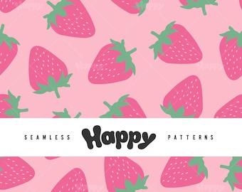 Summer Strawberries - Hot Pink on Pink(Seamless Digital File)