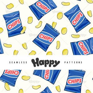 Påse med chips - Blå på krämfärgad (sömlös digital fil)