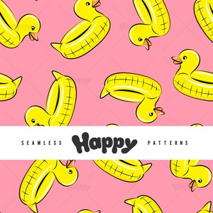 Duck Pool Floats - Yellow on Flamingo Pink(Seamless Digital File)