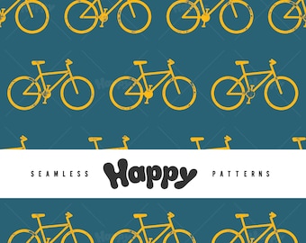 Stamped Bikes - Yellow on Mountain Blue(Seamless Digital File)