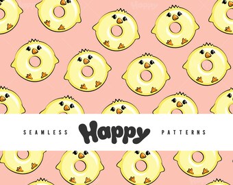 Cute Chick Donuts - Peach (Seamless Digital File)