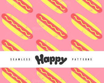 Stamped Simple Hotdogs - Red on Pink(Seamless Digital File)