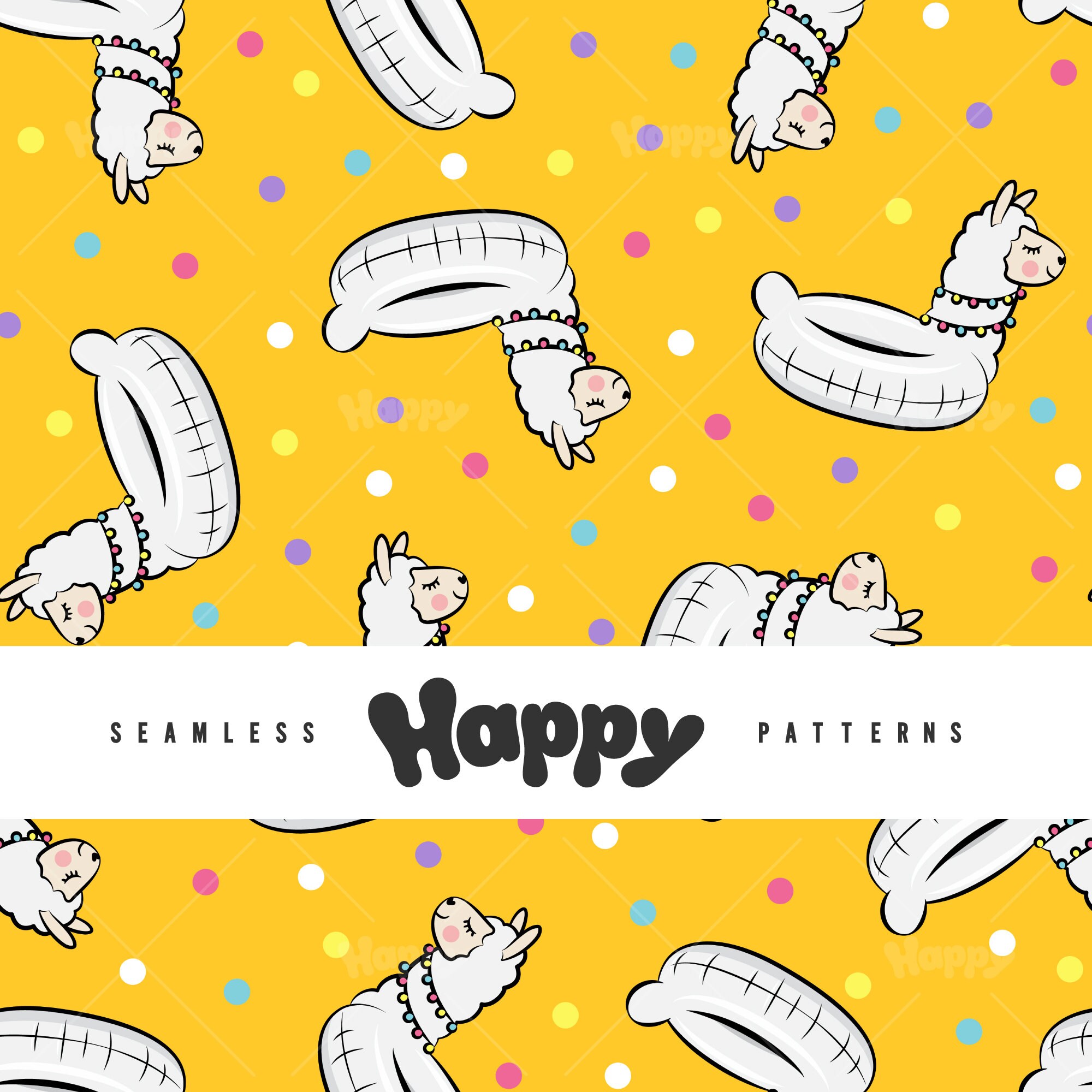 Llama Pool Floats - Yellow (Seamless Digital File)