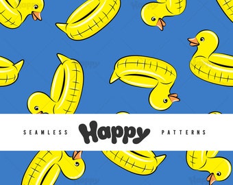 Duck Pool Floats - Yellow on Blue(Seamless Digital File)