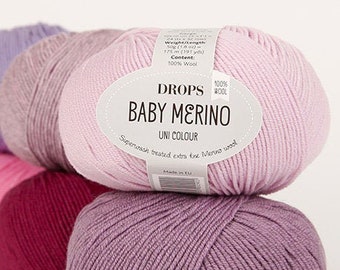 Drops Baby Merino, Superwash merino wool yarn, Natural fiber yarn, Sport weight yarn, Soft wool Knitting yarn