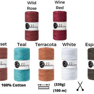 Bobbiny Marcame cords 3mm, cotton braided cord, 100m, 55 colours image 2