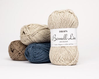 Fil de lin et de coton, Fil de lin, Fil à crochet, Fil pour sac, Fil pour robe d'été, Fil naturel, DROPS Bomull-Lin, fil d'été épais