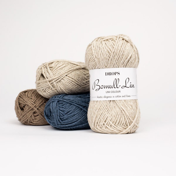 Linen cotton yarn, Linen yarn, Crochet yarn, Yarn for bag, Yarn for summer dress, Natural yarn, DROPS Bomull-Lin, aran weight summer yarn