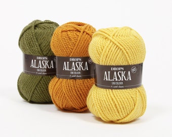 Drops Alaska yarn, wool, worsted aran weight wool yarn for knitting, chunky wool, soft pure wool yarn, natural yarn