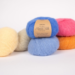 Alpaca yarn | Knitting yarn | Drops yarn | Drops Brushed Alpaca Silk | Fluffy yarn | worsted yarn | aran weight yarn | superfine alpaca yarn