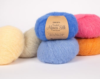 Alpaca yarn | Knitting yarn | Drops yarn | Drops Brushed Alpaca Silk | Fluffy yarn | worsted yarn | aran weight yarn | superfine alpaca yarn