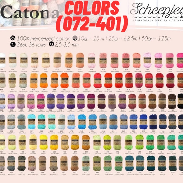 Scheepjes 50 g Catona 100% cotton yarn knitting crochet amigurumi toys baby clothes blankets,  colors 072-401