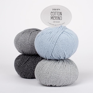 Drops Cotton Merino Garn 50g (1.8oz) 110 m (120yd) - Weiche DK Wolle Baumwollmischung zum Stricken Häkeln - Babyfreundlich und Warm