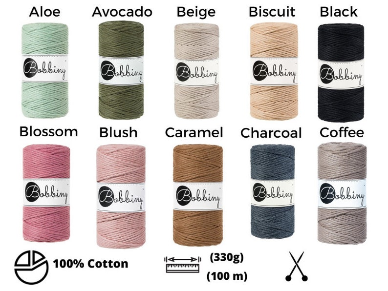 Bobbiny Marcame cords 3mm, cotton braided cord, 100m, 55 colours image 6