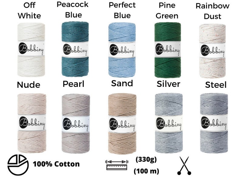 Bobbiny Marcame cords 3mm, cotton braided cord, 100m, 55 colours image 5