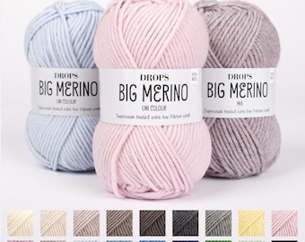 DROPS Big Merino Yarn – 100% Soft Merino Wool, Chunky Yarn for Knitting & Crochet, Warm, Superwash, Perfect for Sweatersand Accessories