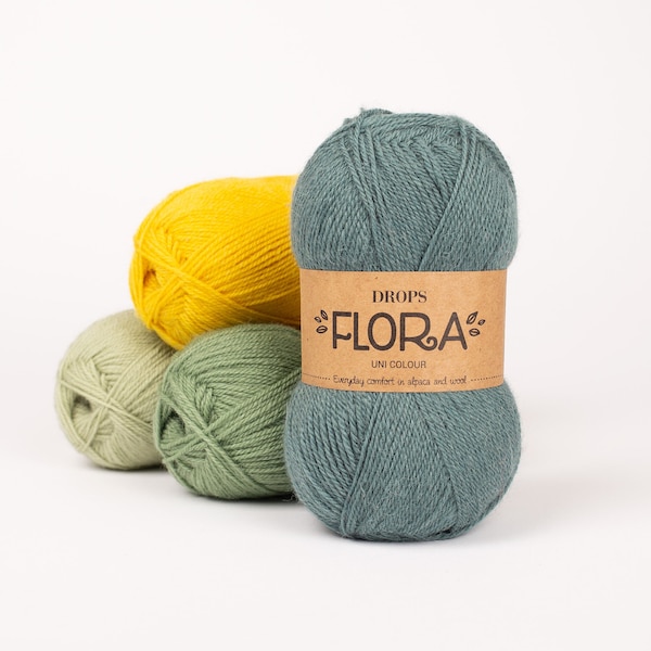Alpaca and wool blend yarn, Drops Flora yarn, Yarn for knitting, Crochet yarn, Thingering weight yarn, Sock yarn, Wool blend yarn