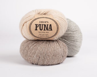 Drops Puna, laine peignée légère/alpaga de poids DK pour le tricot