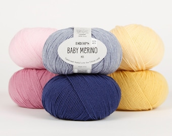 Drops Baby Merino, Superwash merino wool yarn, Natural fiber yarn, Sport weight yarn, Soft wool Knitting yarn